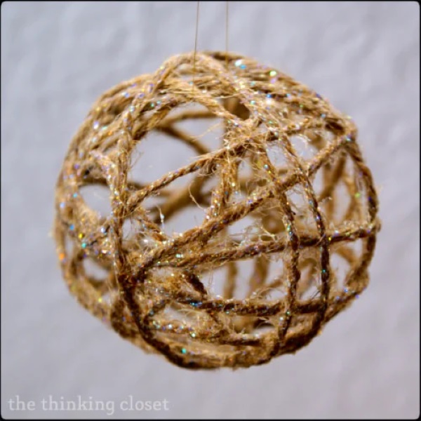 sparkly round ornament made from twine