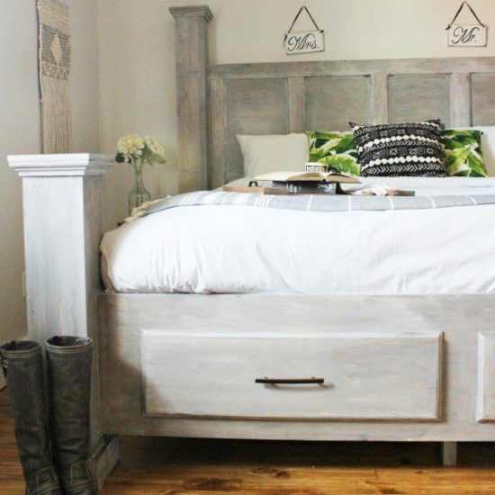 Farmhouse style DIY storage bed