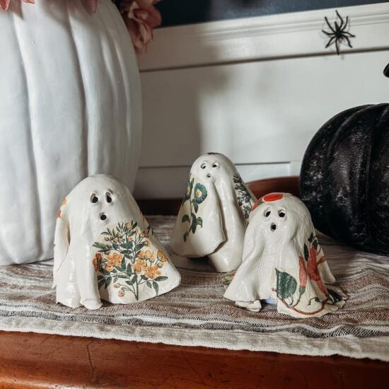 diy mini clay floral ghosts